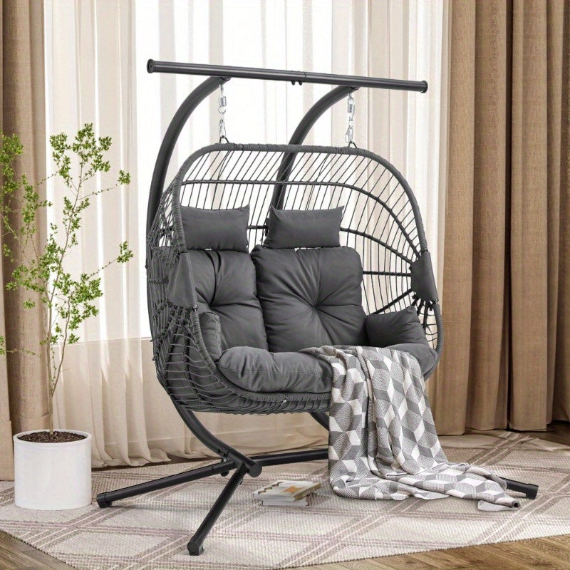 Hanging Double Egg Chair with Stand for Couples,