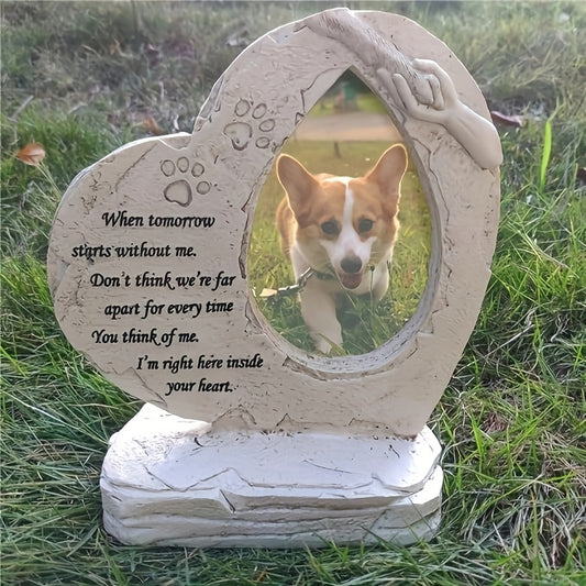 Pet Memorial Stone W/ Photo Frame, Heart Shaped.