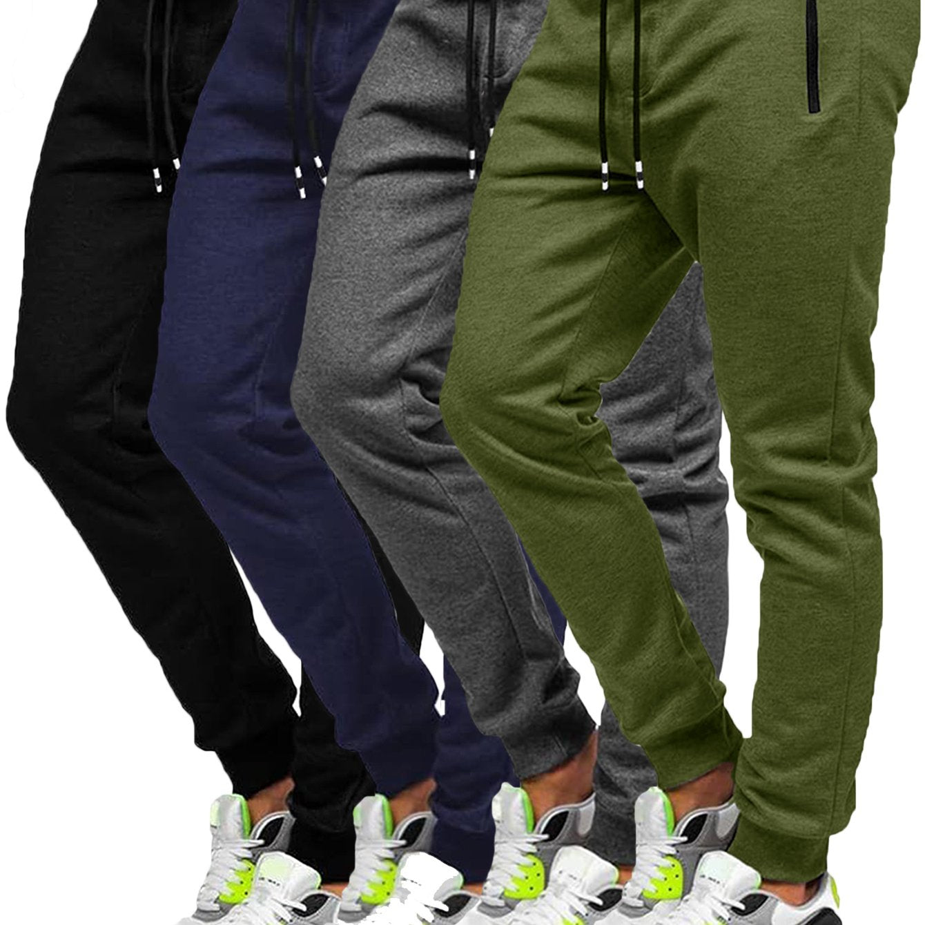 4pcs Men's Slim Fit Jogging Sweatpants w/ Zippered Pockets,