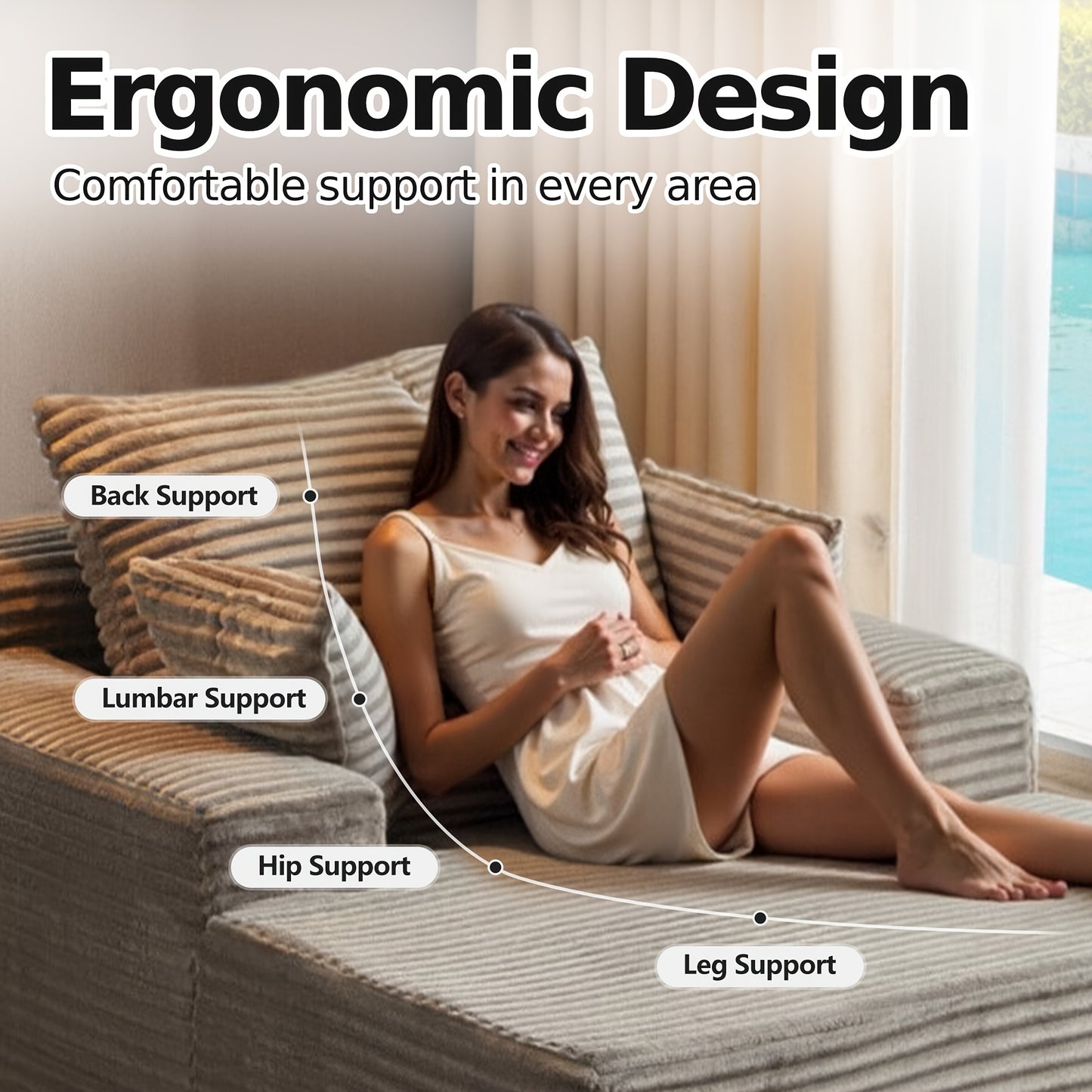 Gray Corduroy Chaise Lounge Chair
