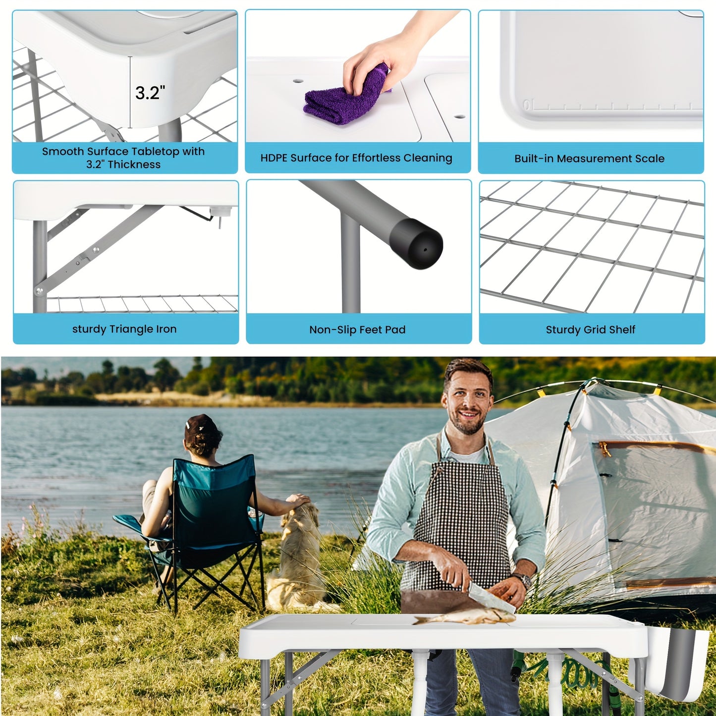 42'' Folding Double Sink Portable Fish Cleaning Table.