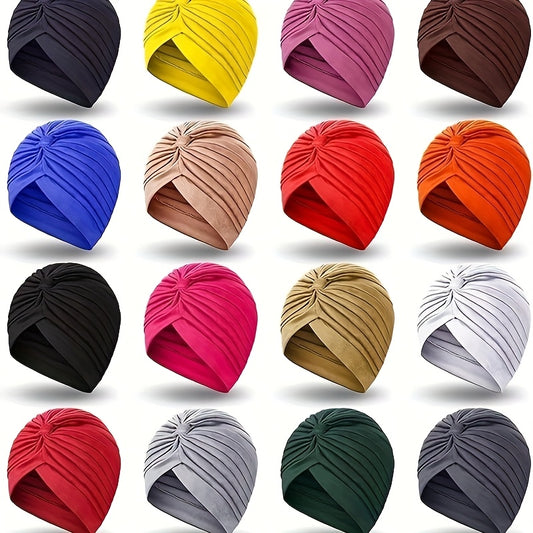 16-Pack Elastic Polyester Turban Caps for Women, One Size Fits All