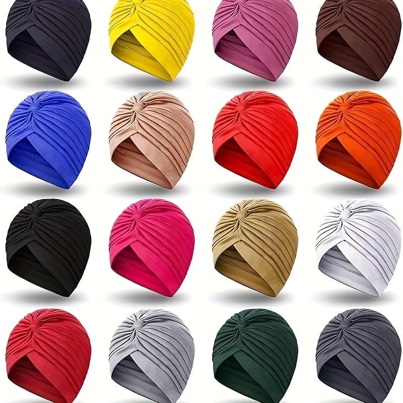 16-Pack Elastic Polyester Turban Caps for Women, One Size Fits All