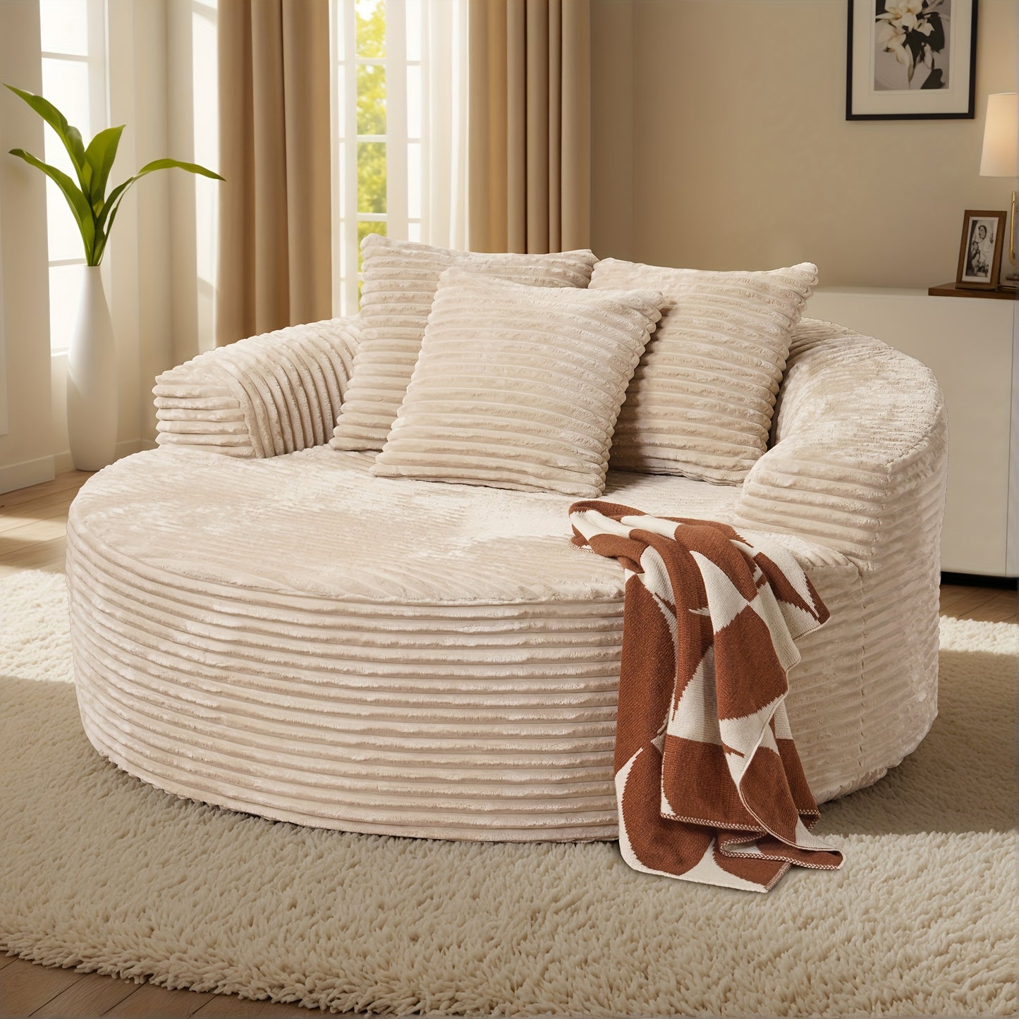 Oversized Round Corduroy Velvet Sofa 58.26"