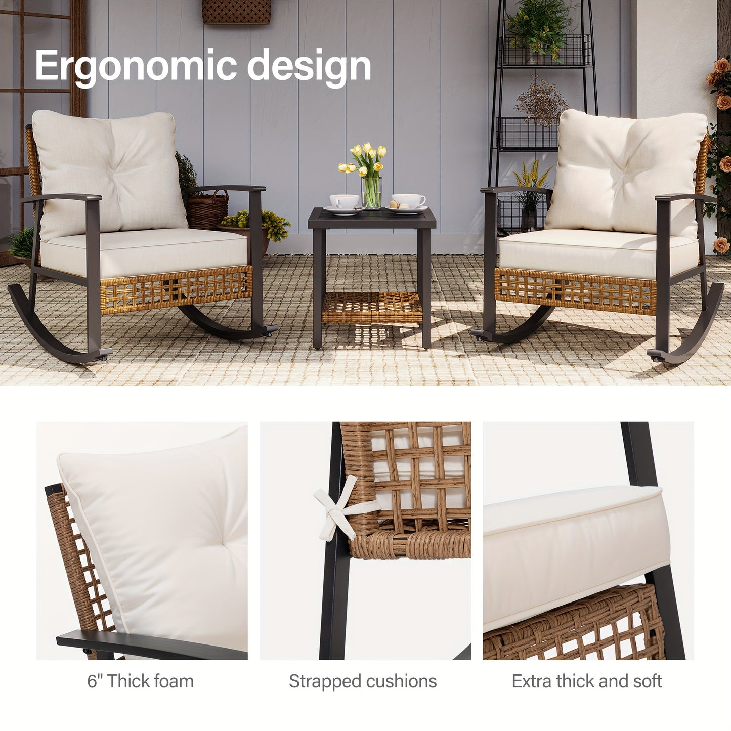 3 Pieces Rocking Bistro Set, Outdoor Patio Furniture Read More