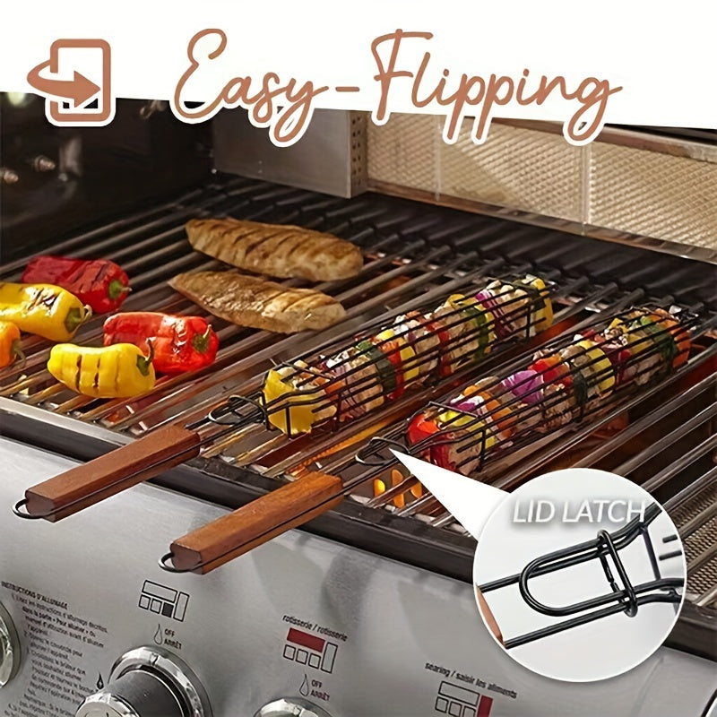 4PC Stainless Steel BBQ Grill Basket, Portable Nonstick.