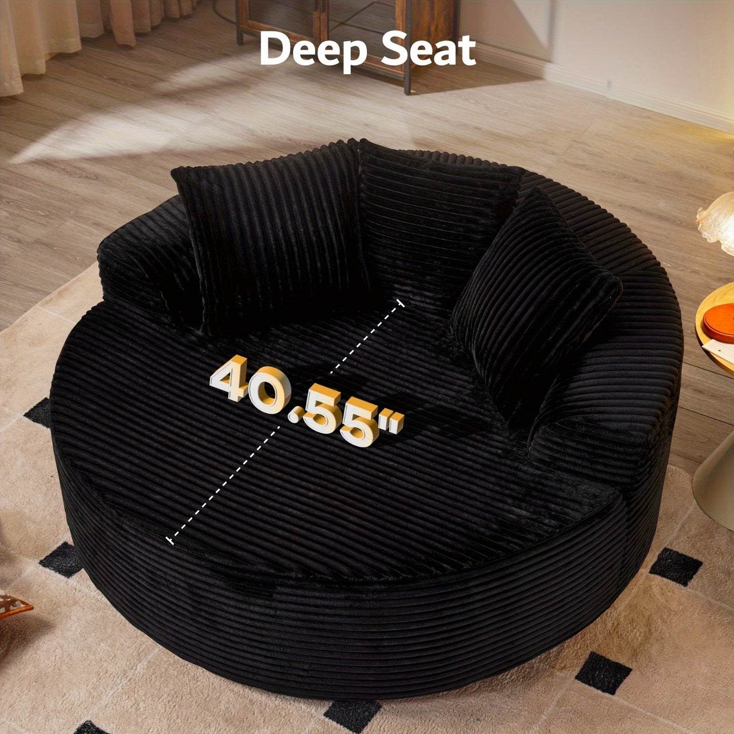 Oversized Round Corduroy Velvet Sofa 58.26"