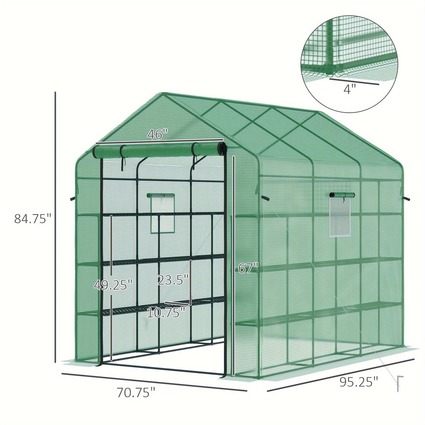 8' X 6' X 7' Walk-in Greenhouse With Mesh Door And Windows, Read More