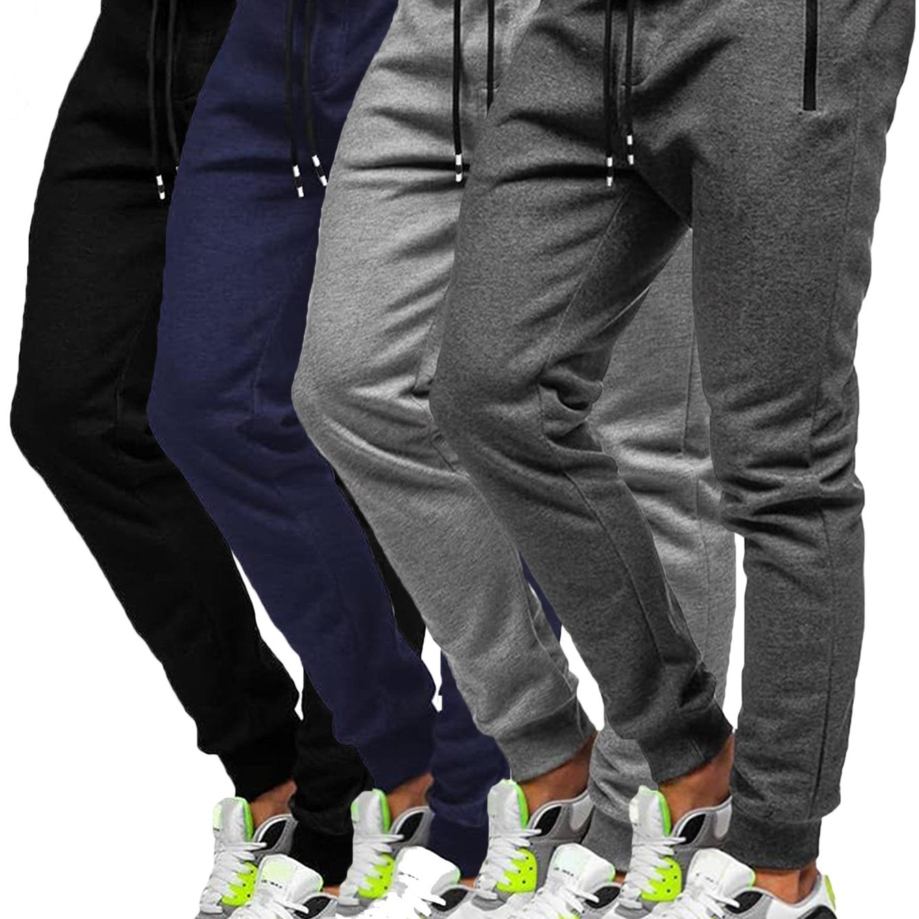 4pcs Men's Slim Fit Jogging Sweatpants w/ Zippered Pockets,
