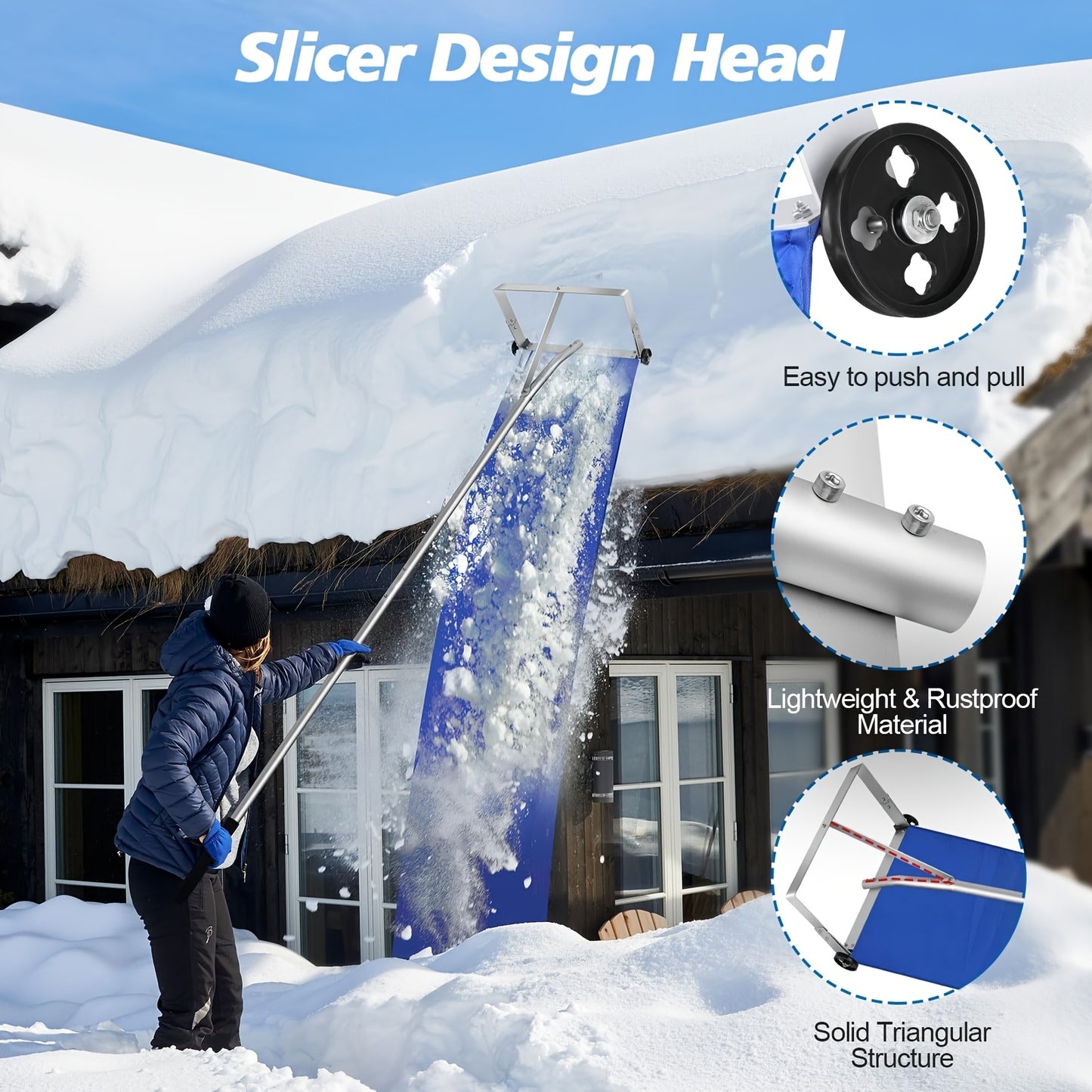 20ft with 3-inch wheels house roof snow rake, adjustable.