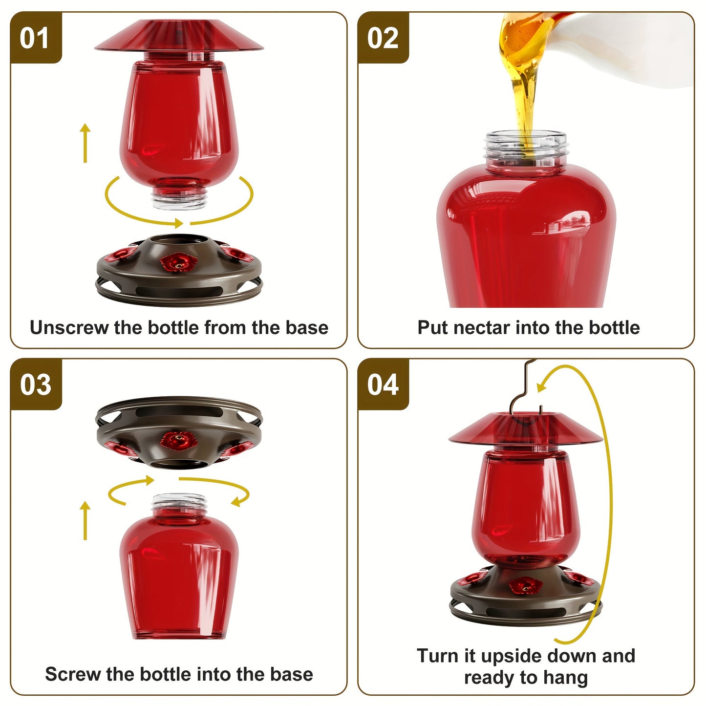 16 Ounces Glass Hummingbird Feeder For Outdoors.