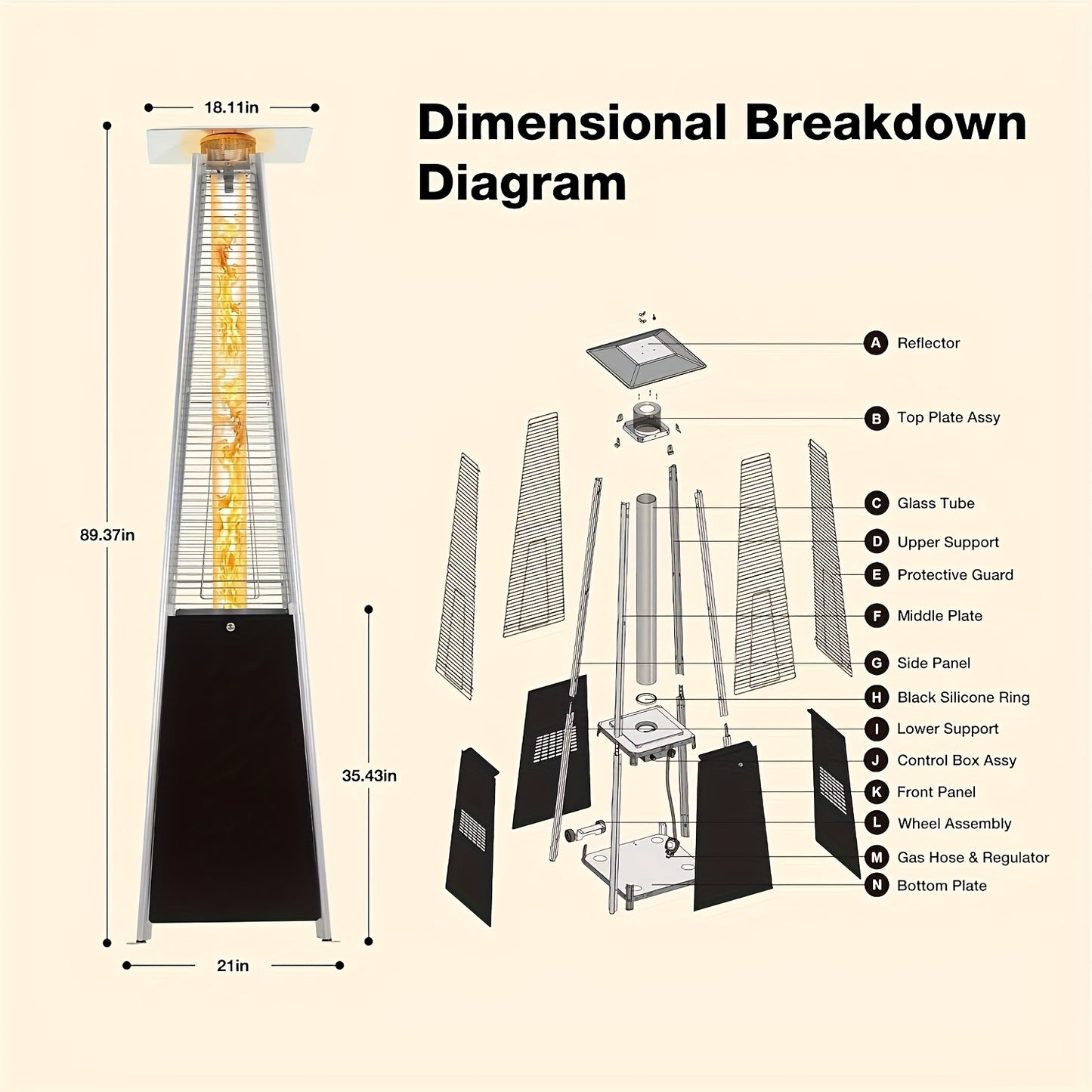 Pyramid Patio Heater, 48,000 BTU Outdoor Propane Patio Heater,