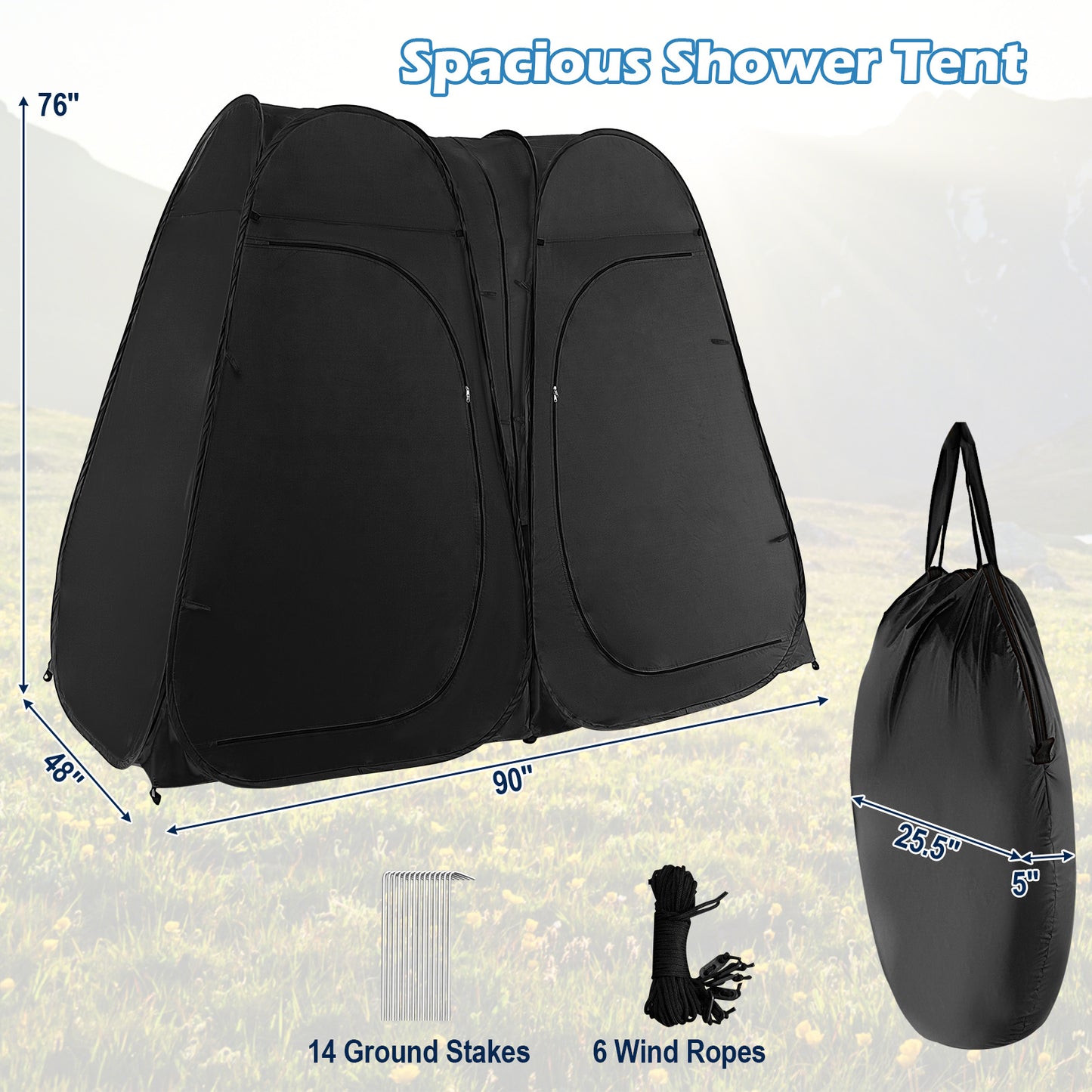 2 Room Instant Pop up Shelter Camping Shower Tent,