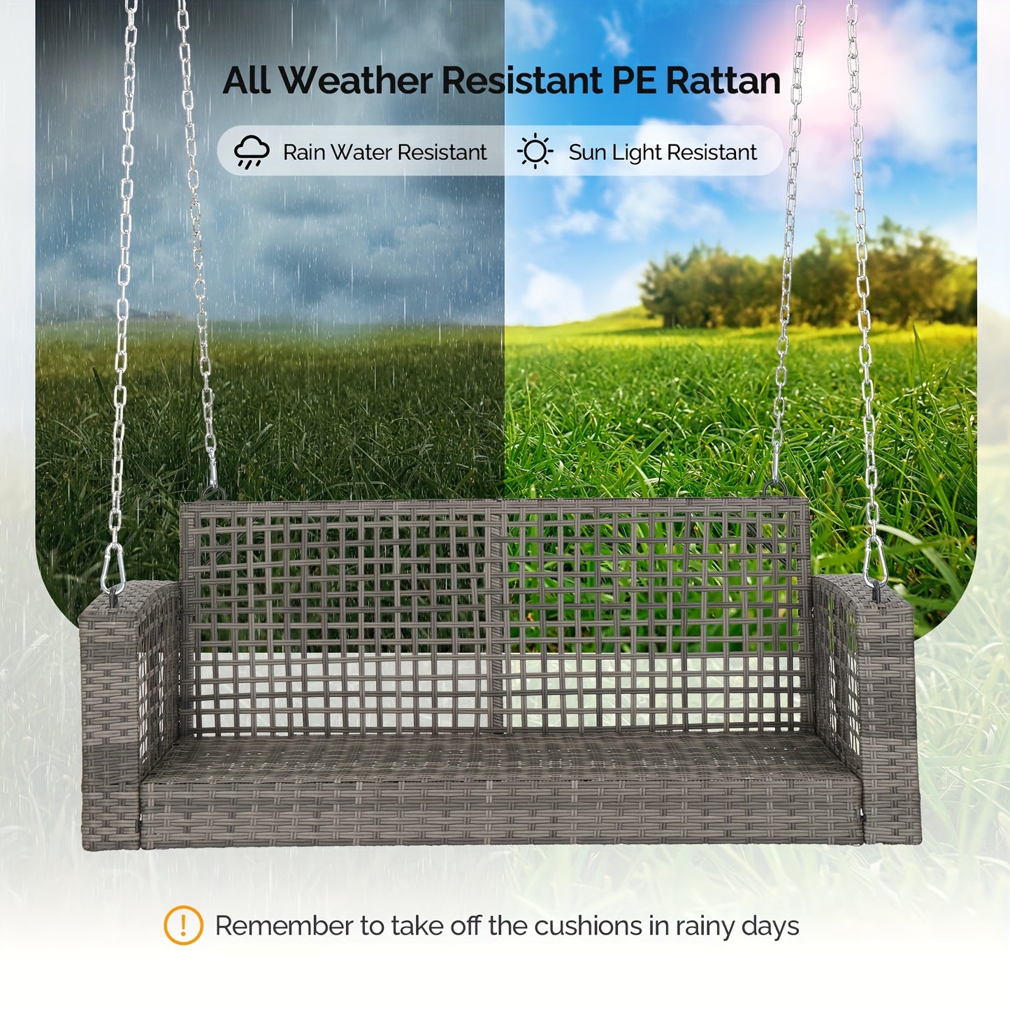 2-Person Grey Wicker Hanging Porch Swing Read More