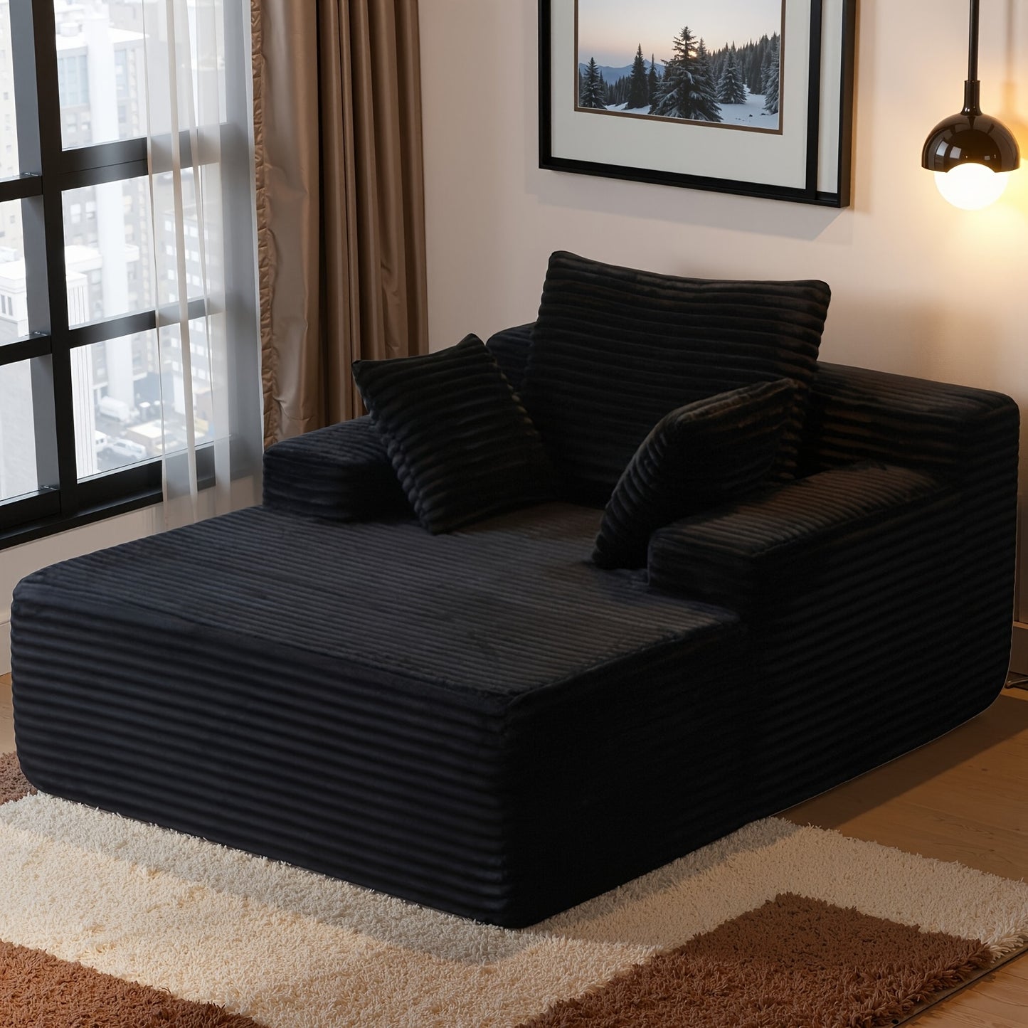 Gray Corduroy Chaise Lounge Chair