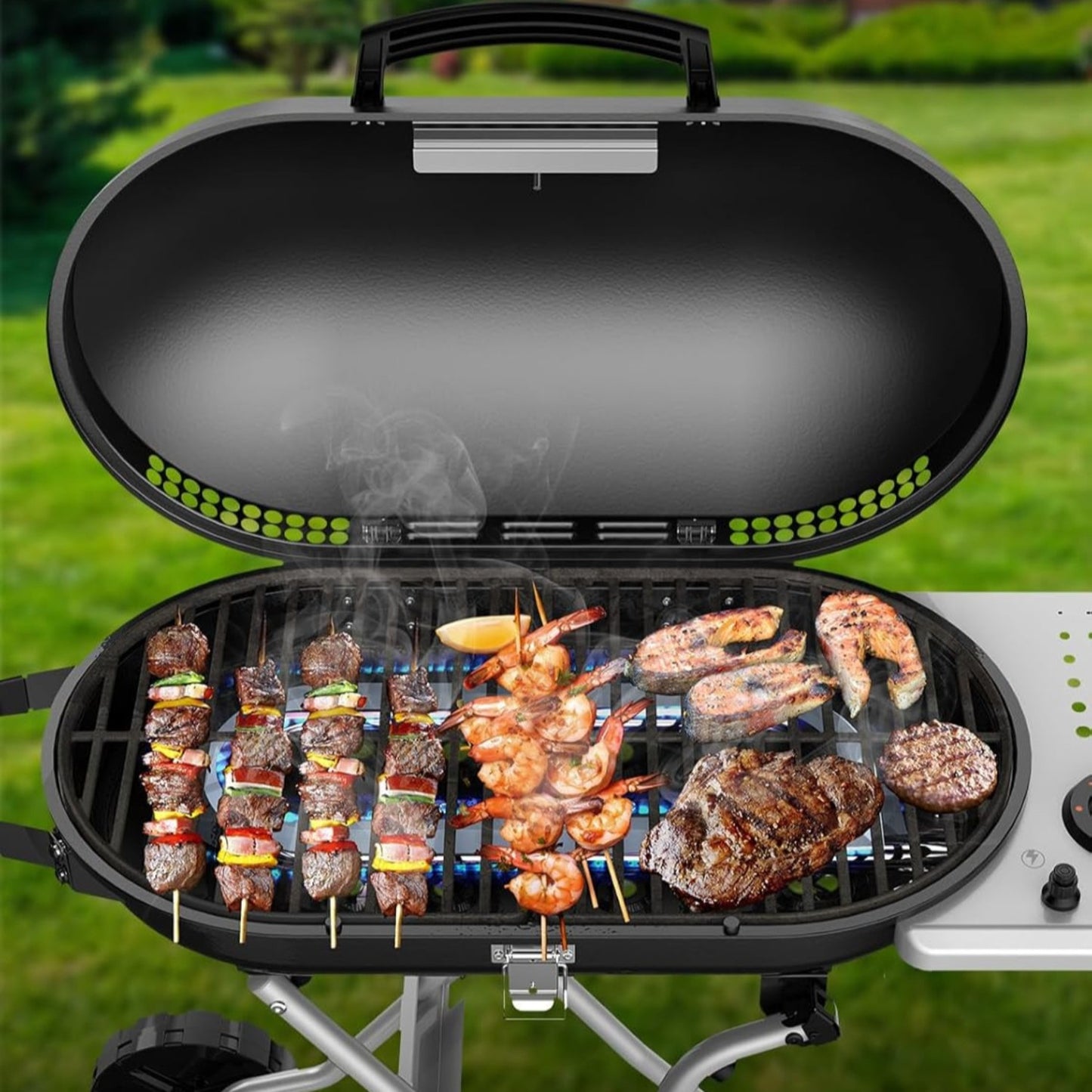 1pc 15,000 BTU Portable Propane Grill with Lid,