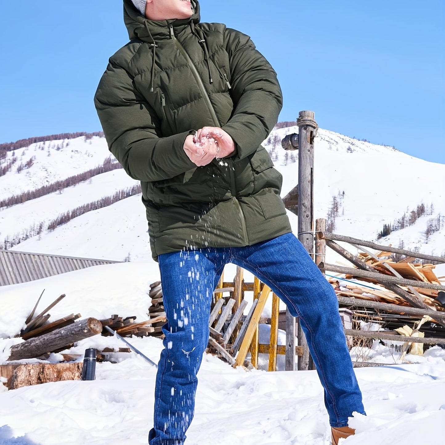 Men's Long Coat Hooded Warm, Cold Weather Parka