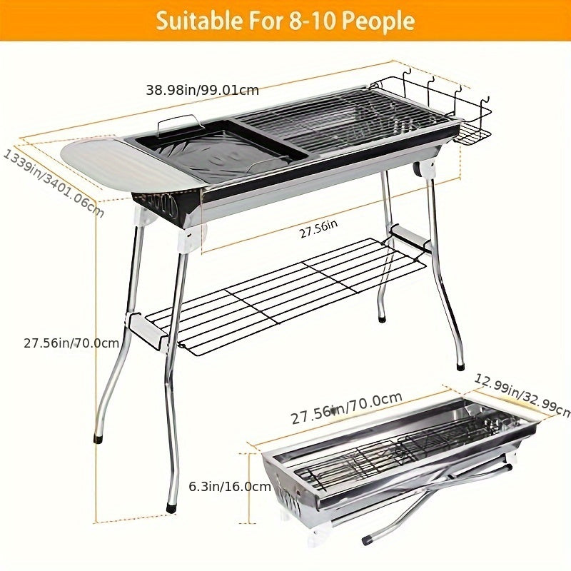 Portable Stainless Steel Charcoal Grill Set with Spice Tray & Storage
