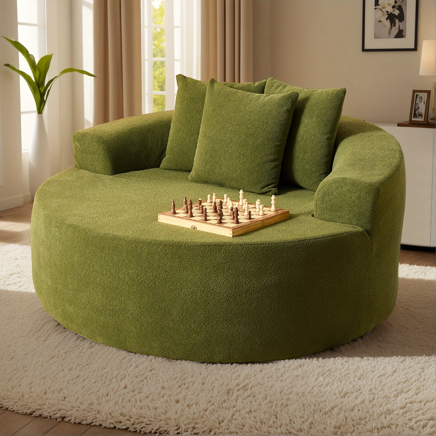 Oversized Round Corduroy Velvet Sofa 58.26"