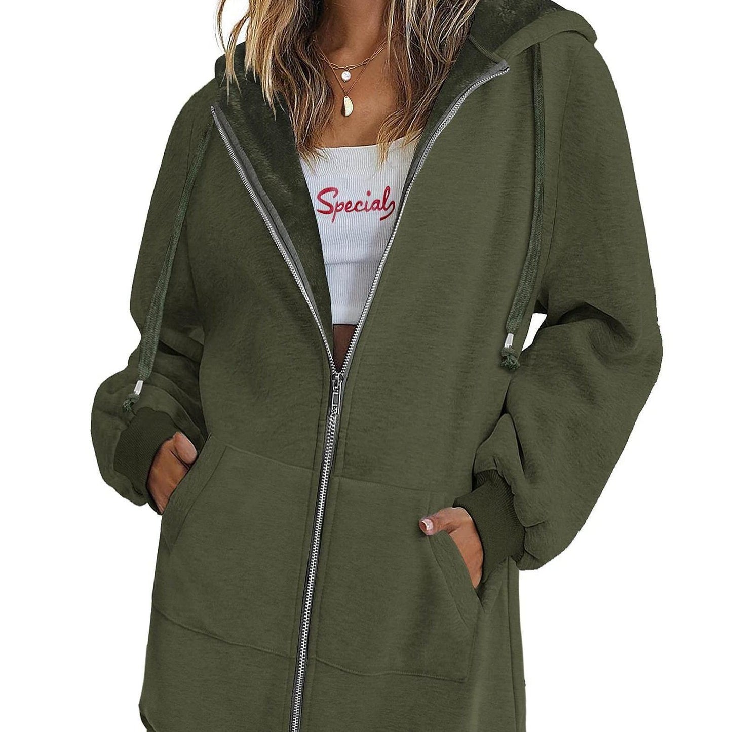 Long Sleeve Lightweight Fleece Zip Up Hoodies For Women