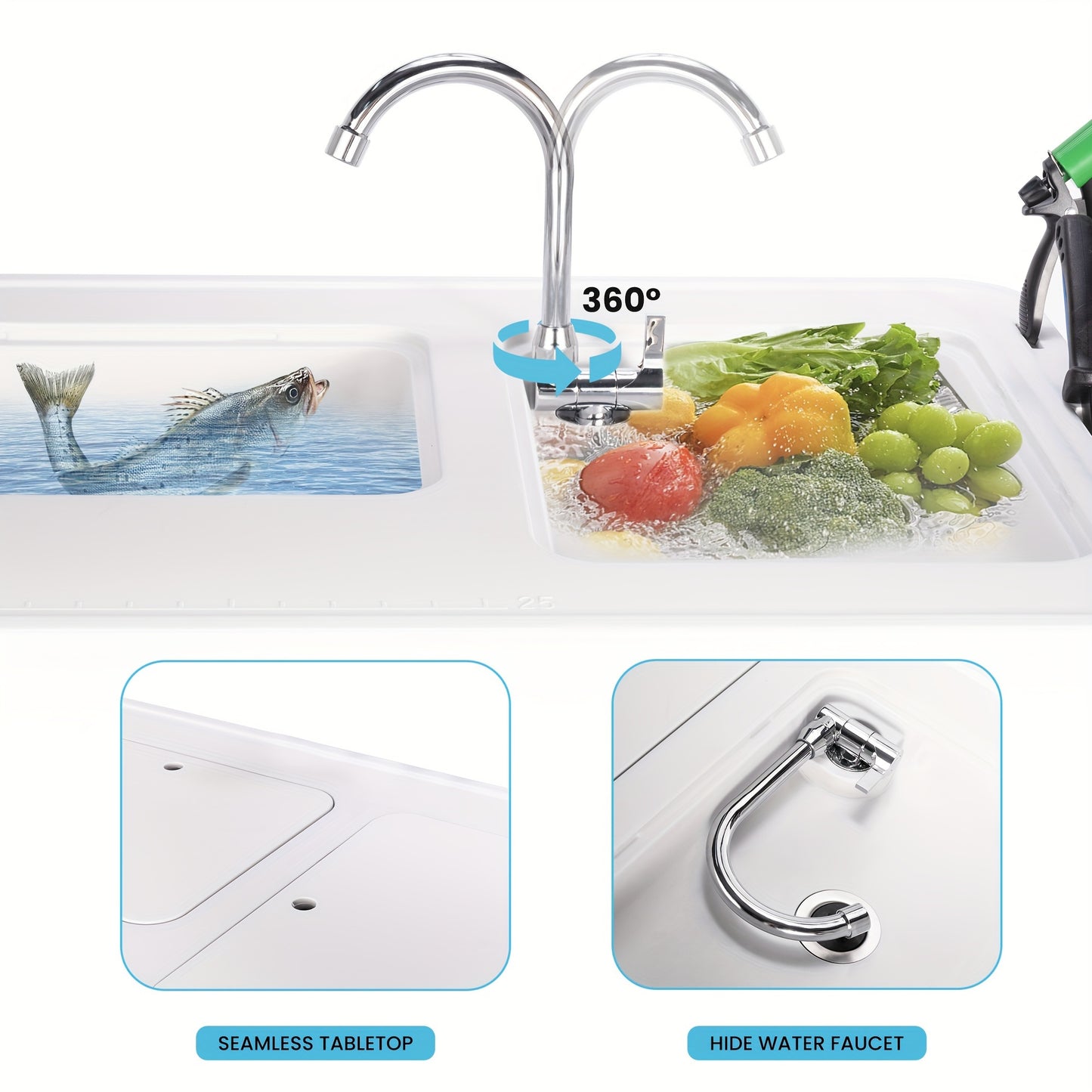 42'' Folding Double Sink Portable Fish Cleaning Table.