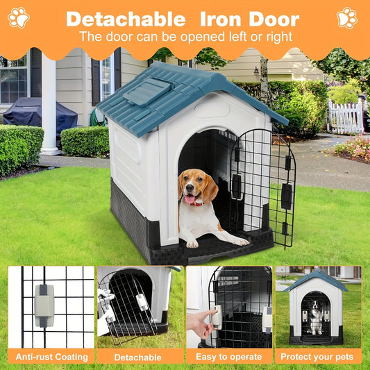 Blue Sloped Roof Dog House For Small, Medium Dogs Outside,