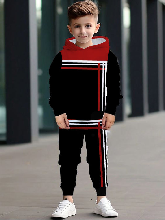 Boys' 3D Casual Outfit - Long Sleeve Hoodie & Pants Set,