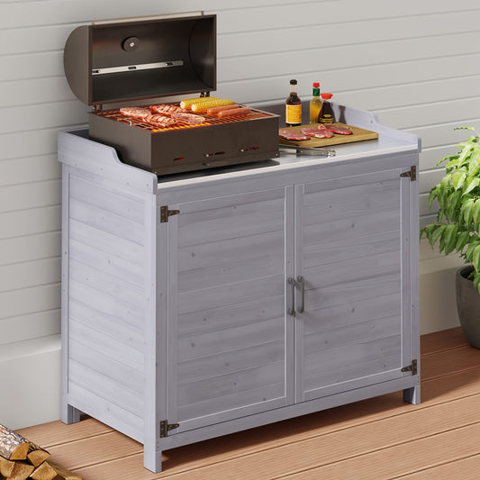 Outdoor Potting Bench Metal Tabletop, Adjustable Shelf, Work Station.