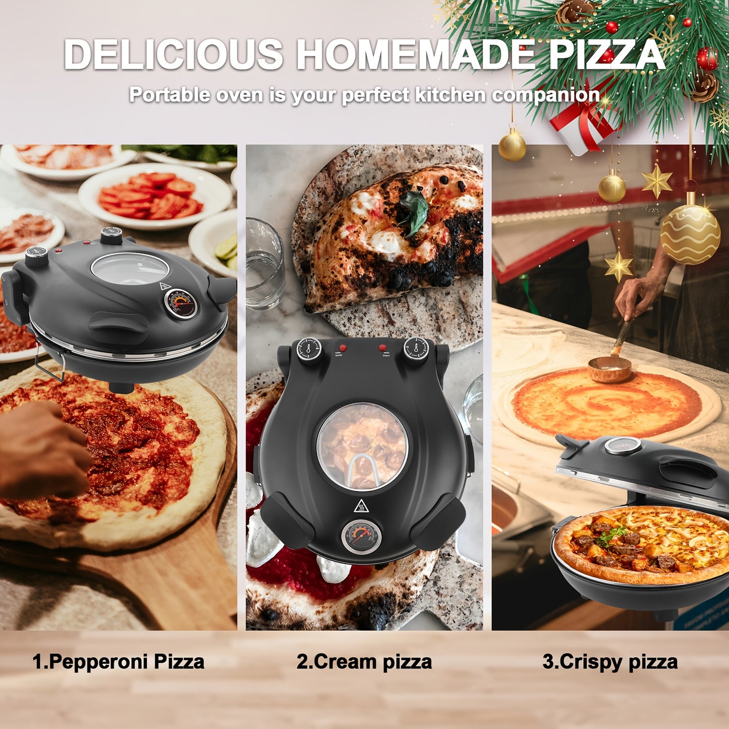 12-Inch Electric Pizza Oven 1200W Portable Heats Up to 800°F,