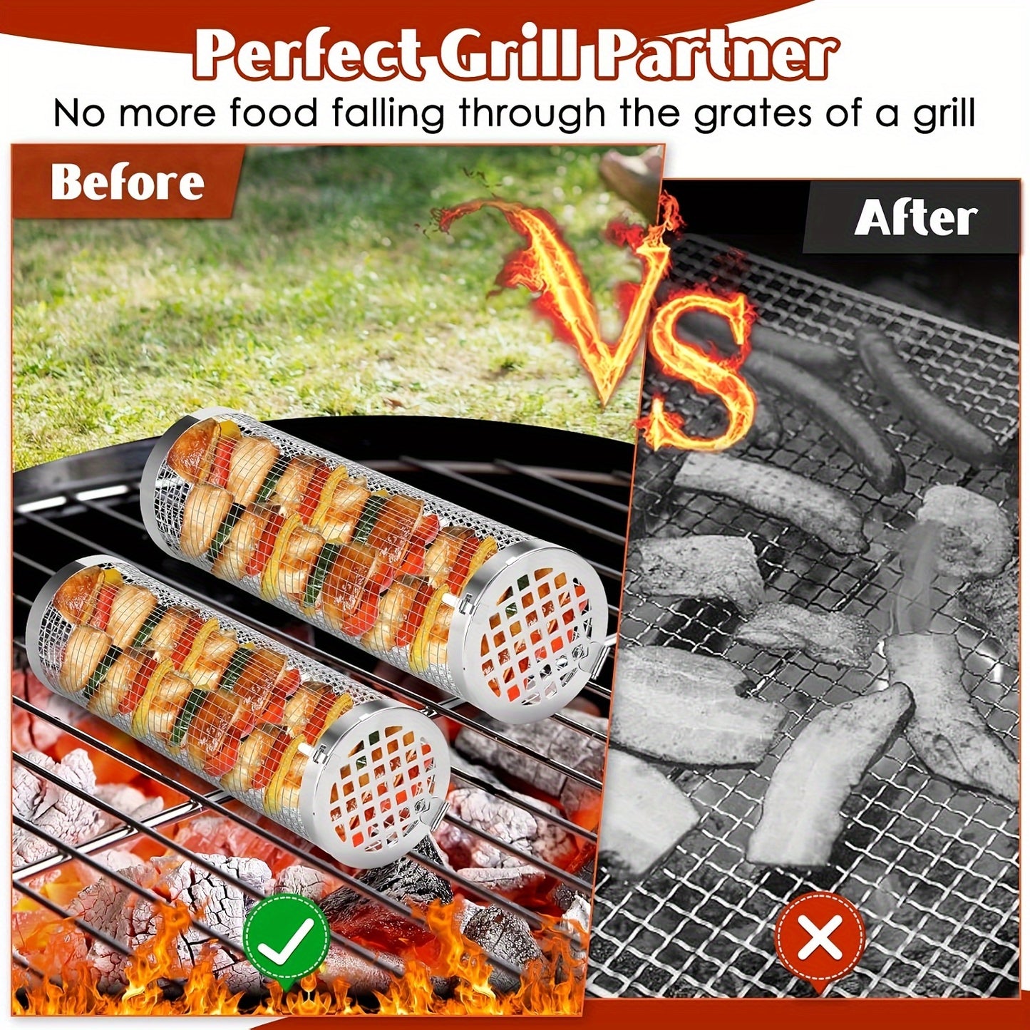 3 Sets - Grill Basket SKLJ01/ SKL04/ SKL-D2 Grill Baskets with Firm Lid