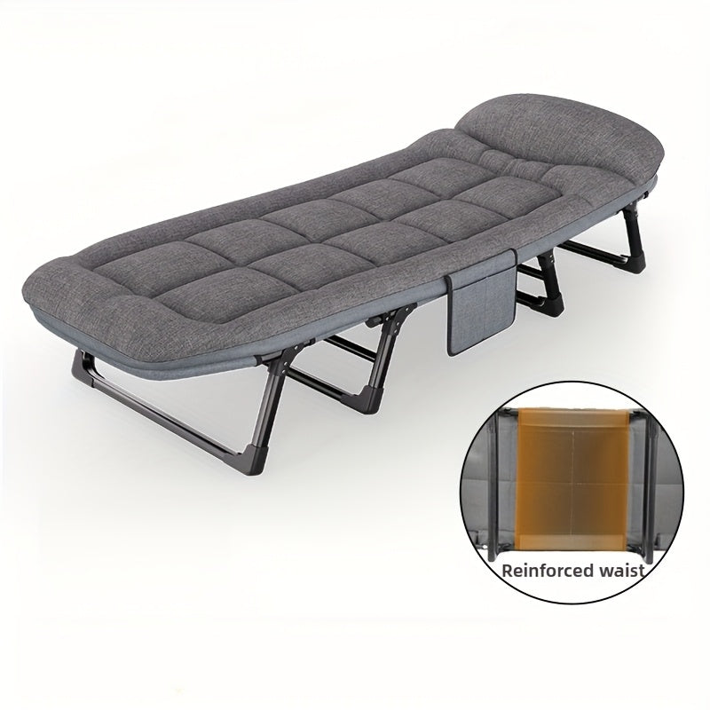 75-inch adjustable folding bed offers a portable and comfortable sleeping  outdoors.