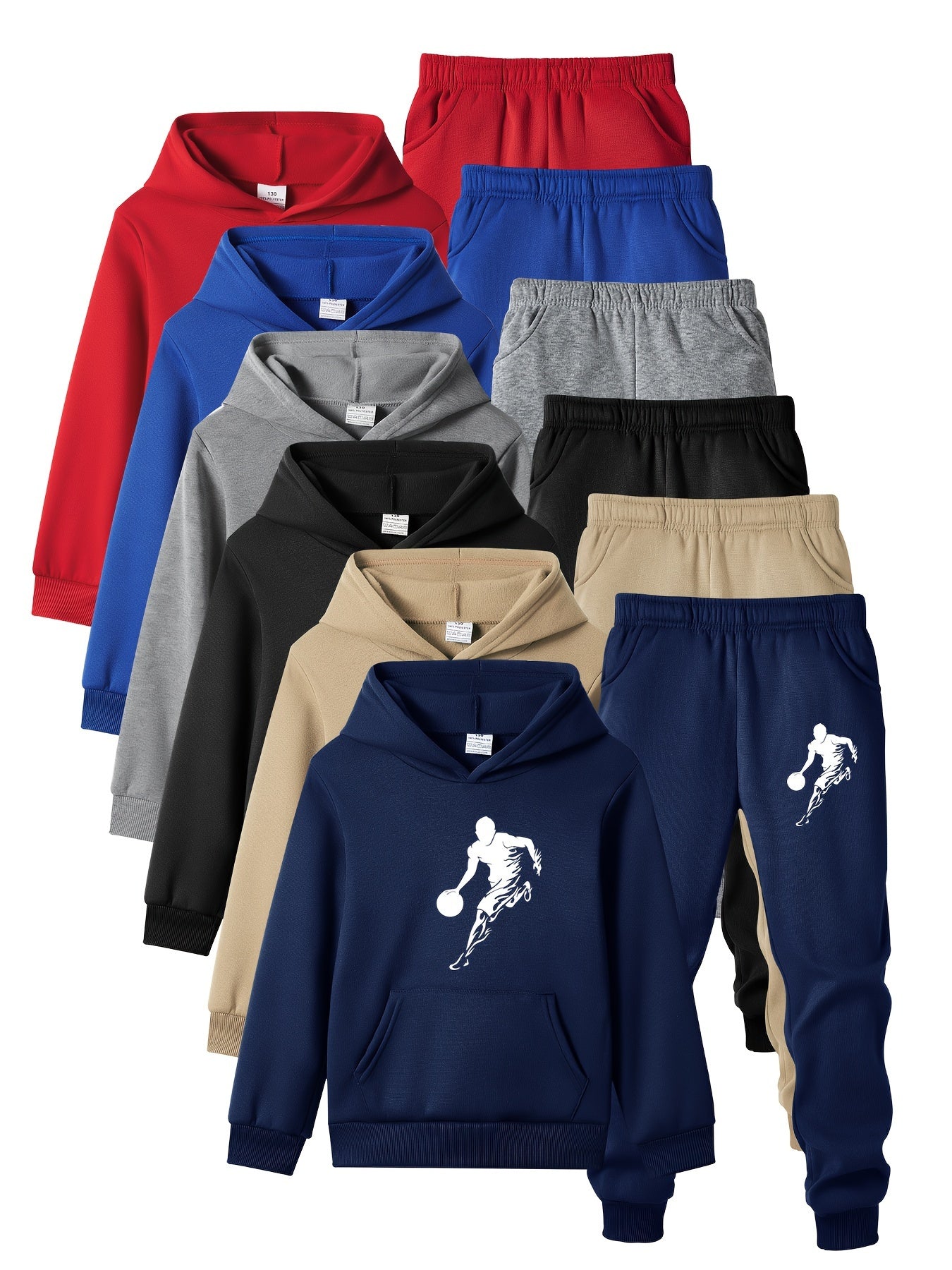 6 Sets of Kid's Hooded Long Sleeve Sweatshirt + Trousers.