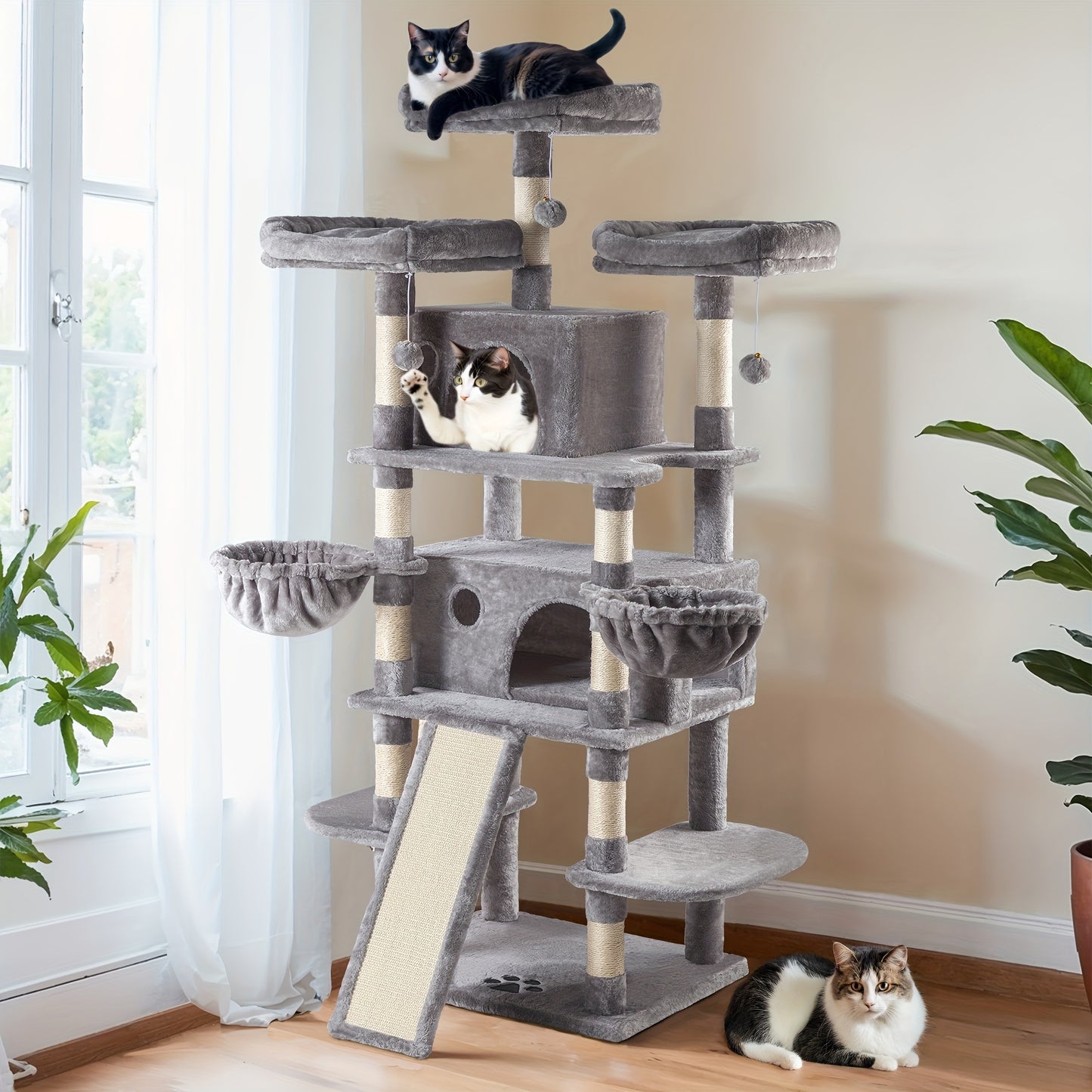 68-Inch Multi-Level Cat Tree Tower for Large Cats