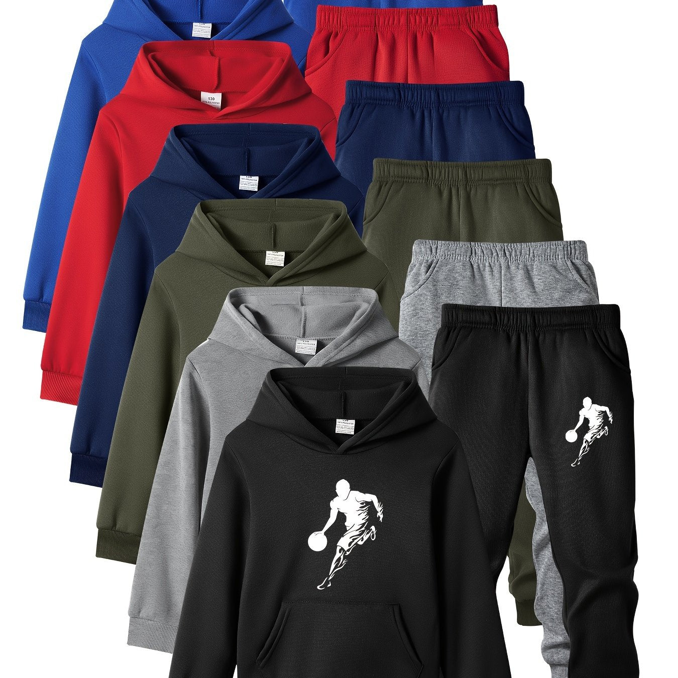 6 Sets of Kid's Hooded Long Sleeve Sweatshirt + Trousers.