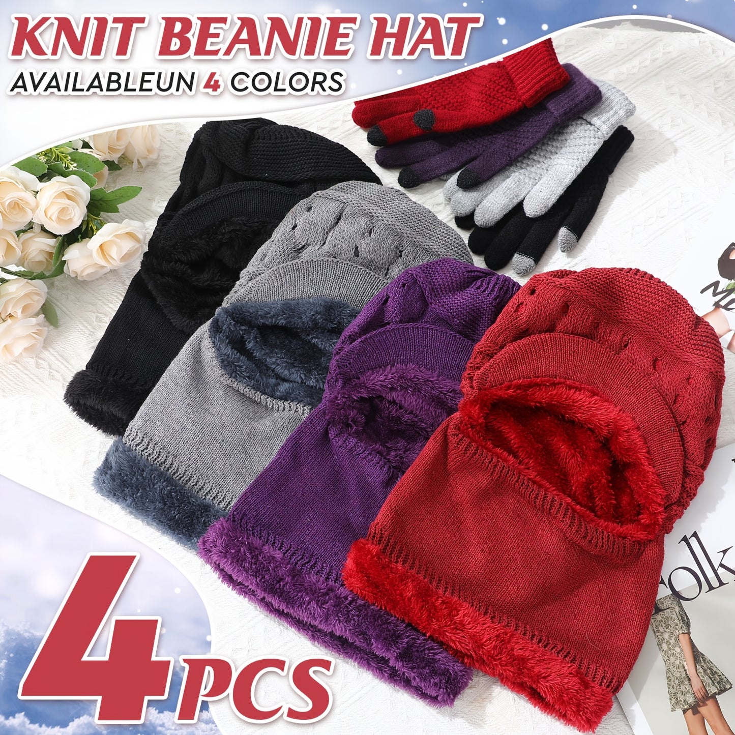 8pcs Winter Beanie Hats. Scarf. Mask. Touchscreen Gloves.