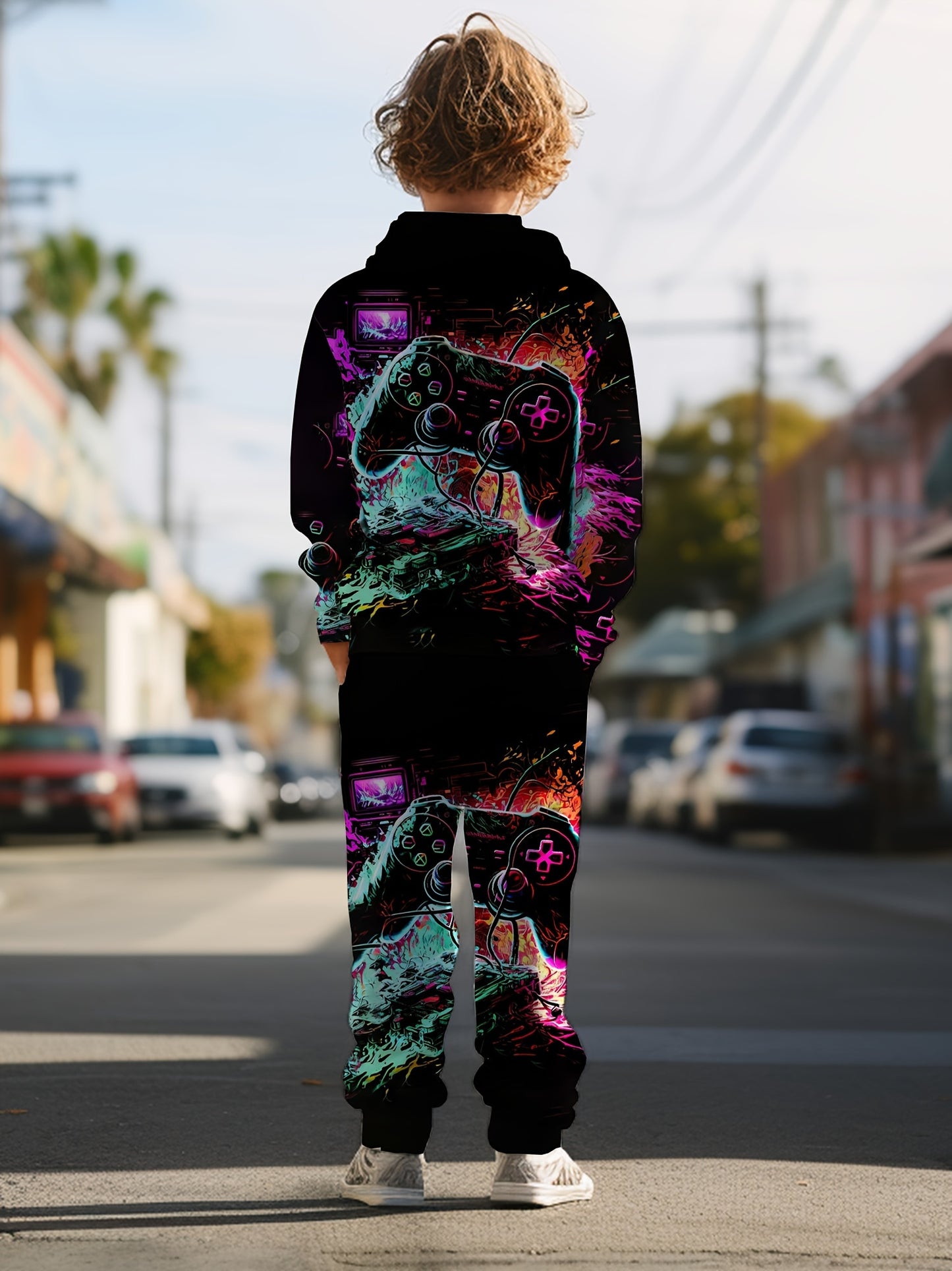 4-piece Set, Boys Printed Hoodie & Pant Pocket Set