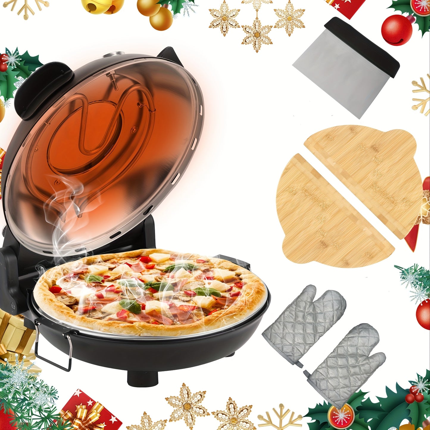 12-Inch Electric Pizza Oven 1200W Portable Heats Up to 800°F,
