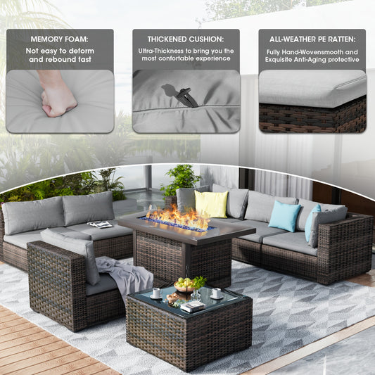 7 Pieces Sectional Patio Furniture Set With Fire Pit .