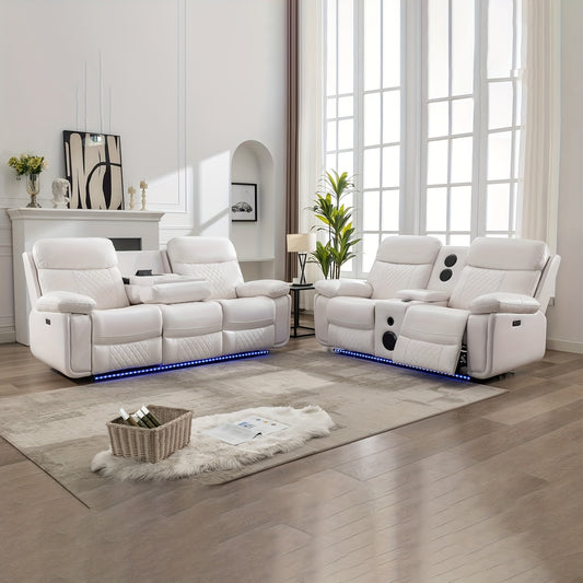 Power Recliner Sofa Set with Bass Speakers and LED Lights.