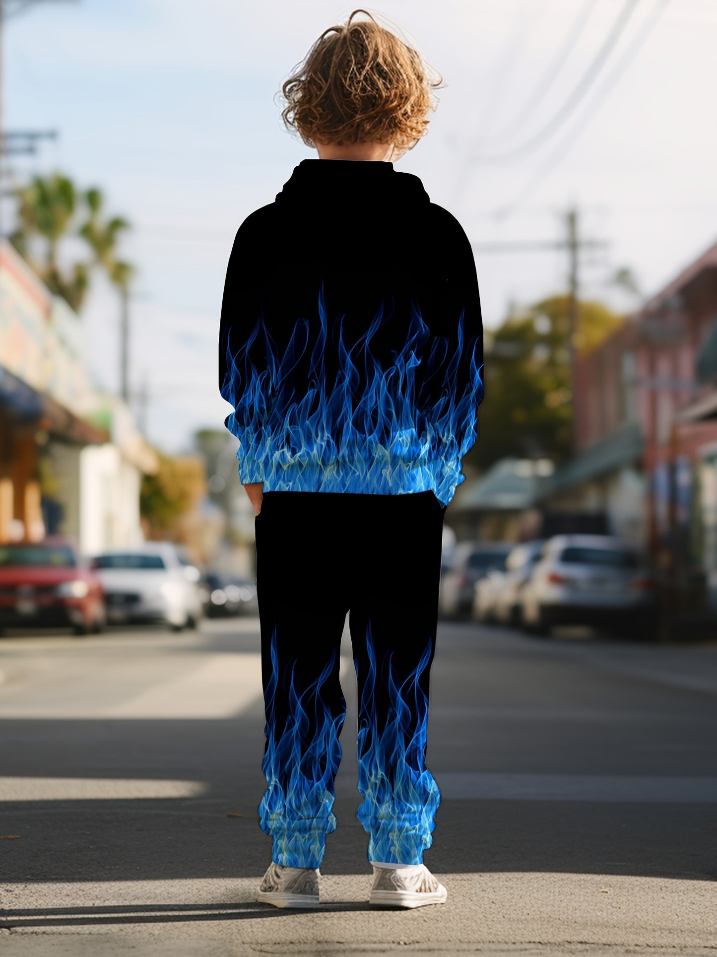 Boys' Blue Flame Print Hoodie Set