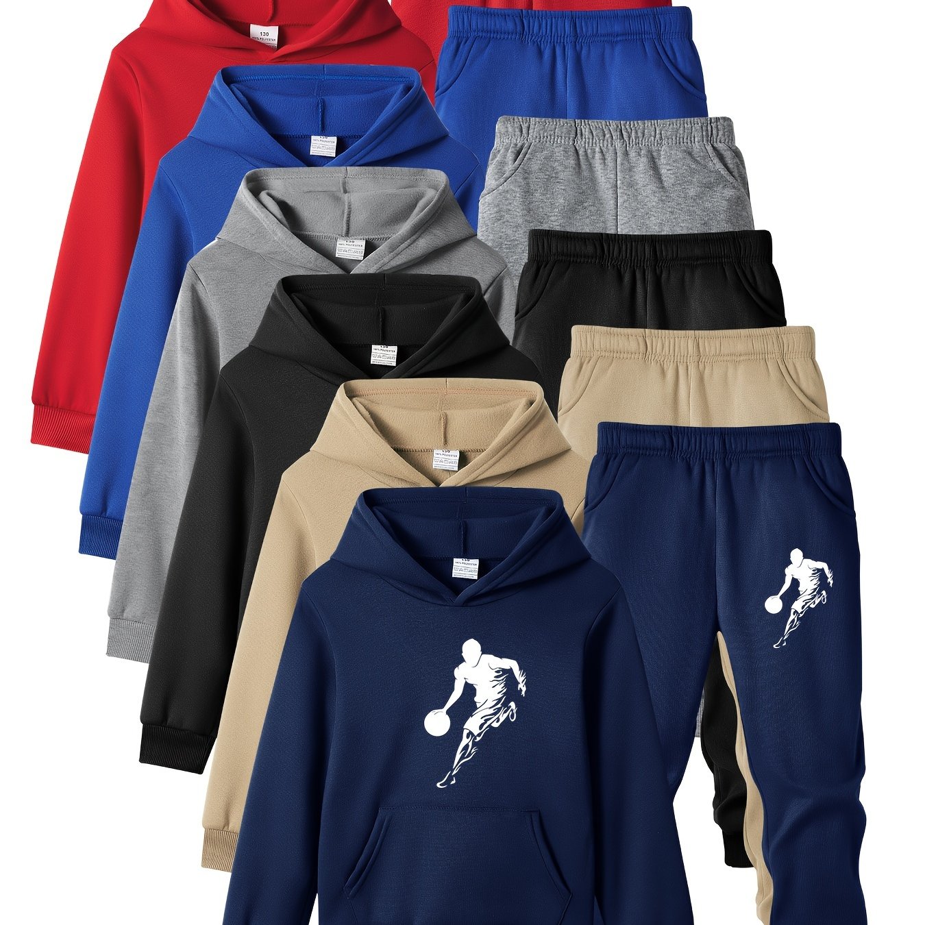 6 Sets of Kid's Hooded Long Sleeve Sweatshirt + Trousers.