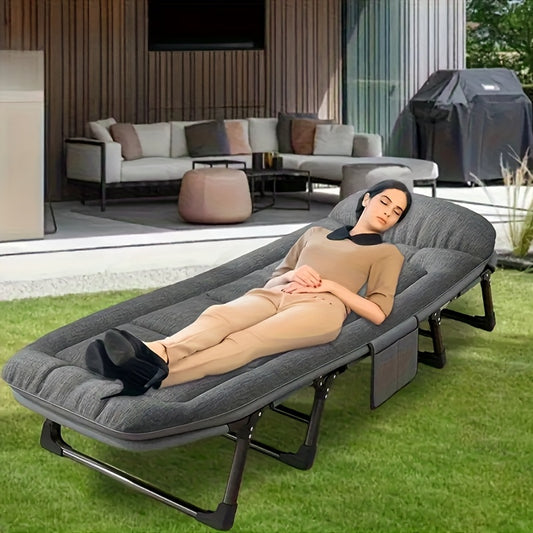 75-inch adjustable folding bed offers a portable and comfortable sleeping  outdoors.