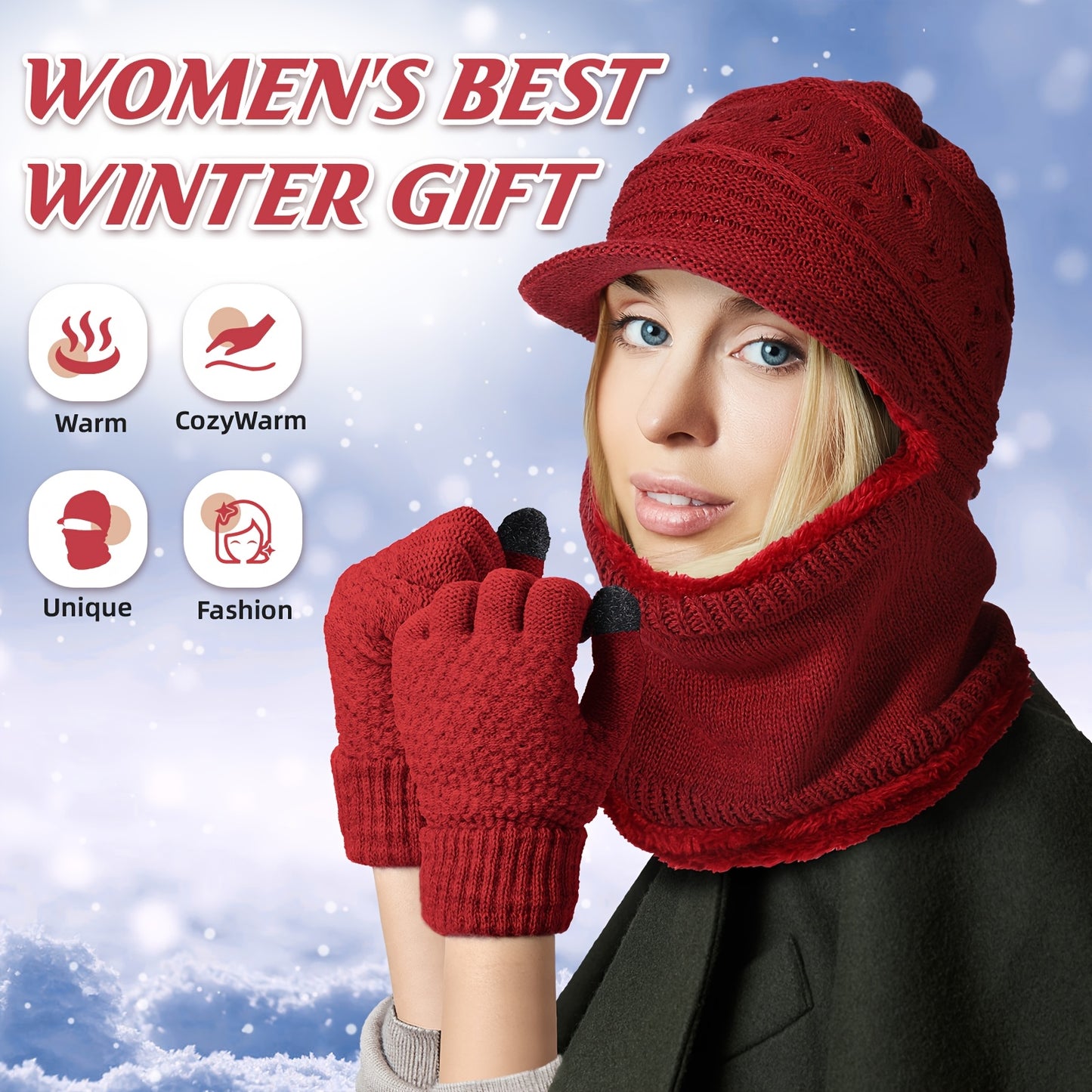 8pcs Winter Beanie Hats. Scarf. Mask. Touchscreen Gloves.