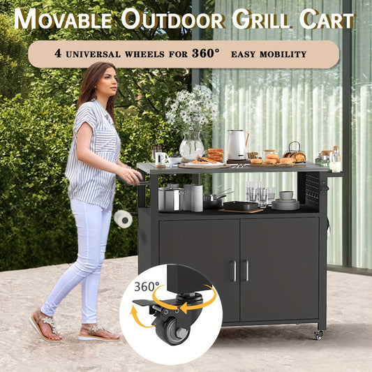 Outdoor Kitchen Island Table with Storage for BBQ,