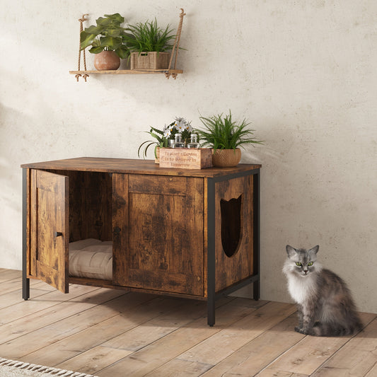 Hidden Cat Litter Box Enclosure with Removable Divider.