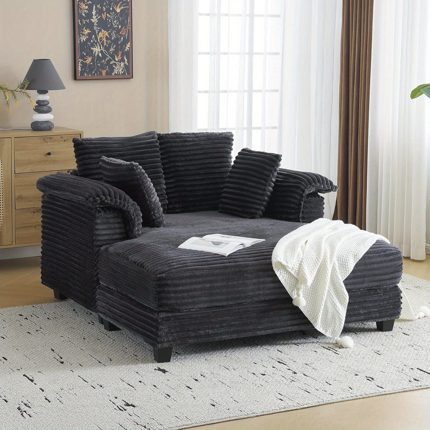 Lounge Sofa, 56" Oversized Sofa Sleeper Couch with Throw Pillows.