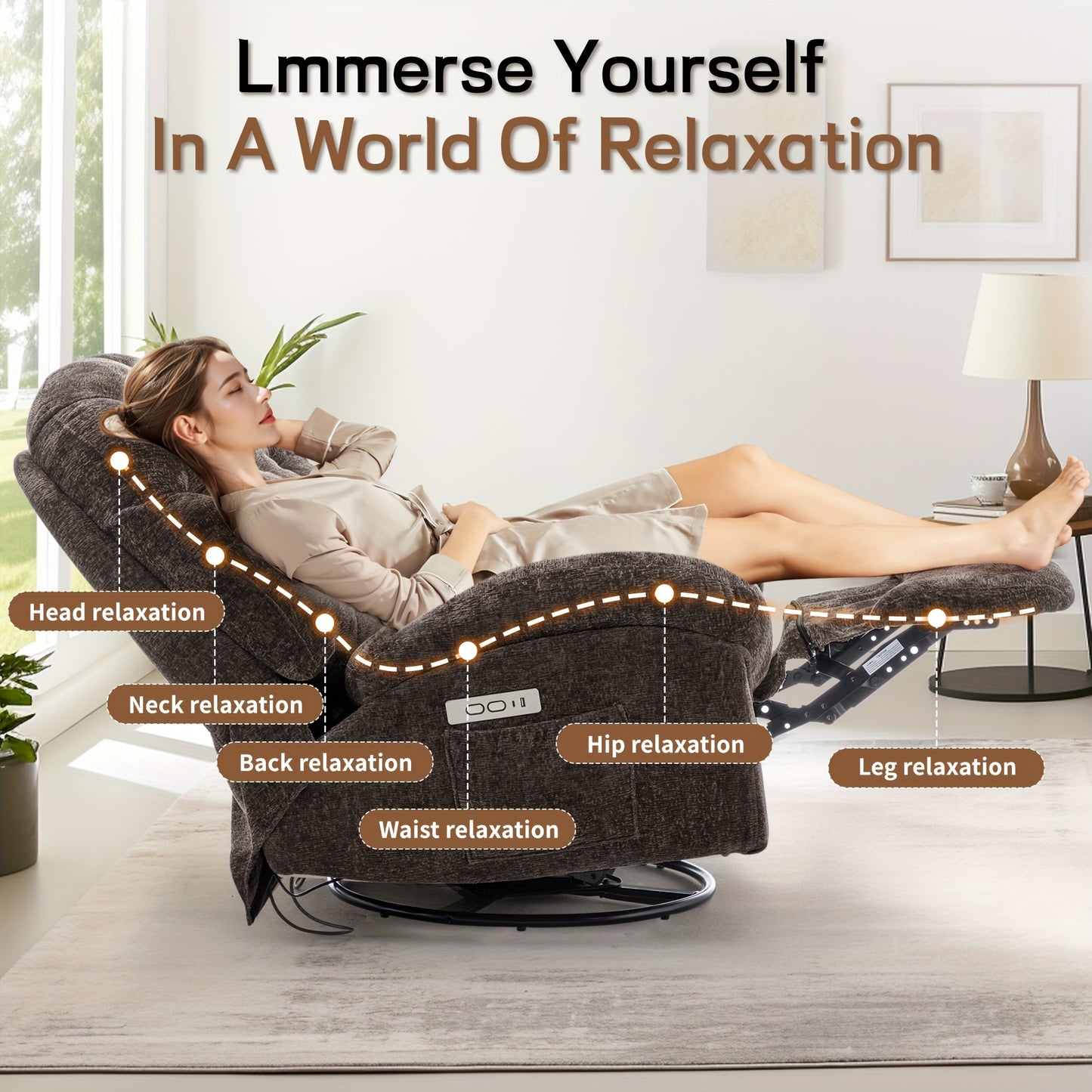 Electric Chenille Recliner Chair with USB Ports