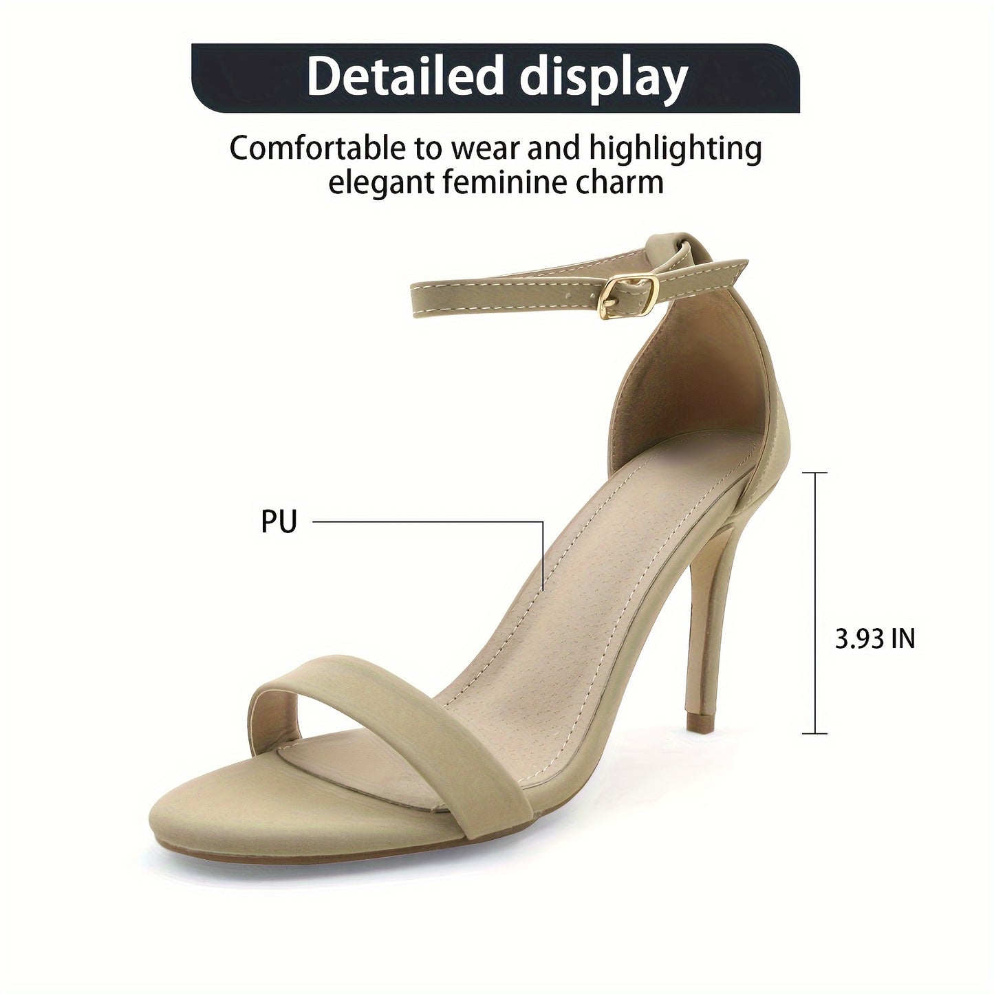 Women Stiletto 3.9 Inches, Black, and Nude Gold Open Toe Ankle Strap. Read More