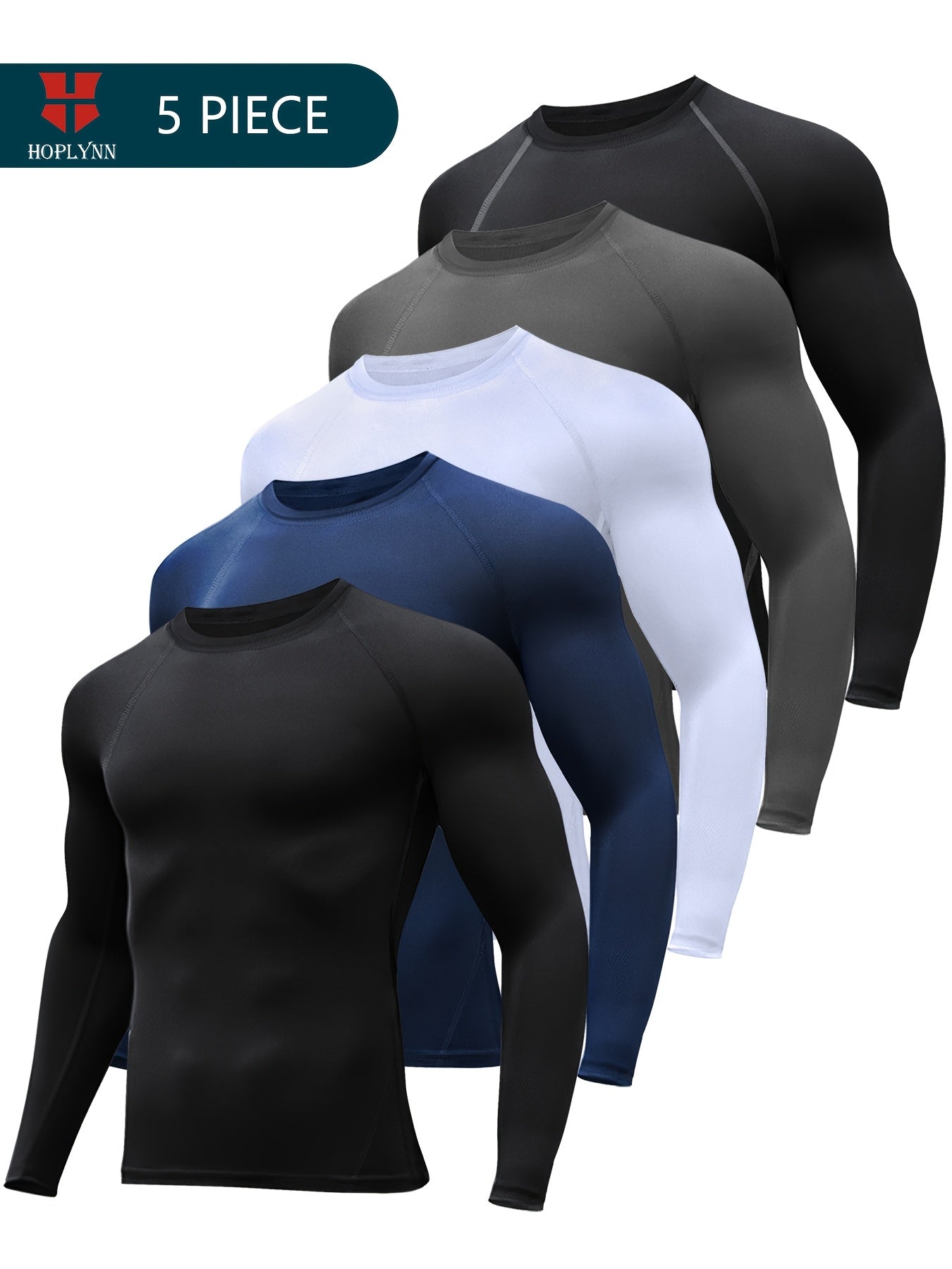 5 Pack Compression Base Layer Long Sleeve Shirts for Men