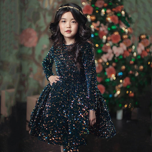 Toddler, Kids, Girls Cute Sequin Glitter Party Gown Formal Dress.